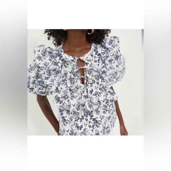 Hyacinth House Tops - Hyacinth House Nadia Ruffle Blouse XS NWT Navy Floral Cotton Cottagecore Boho